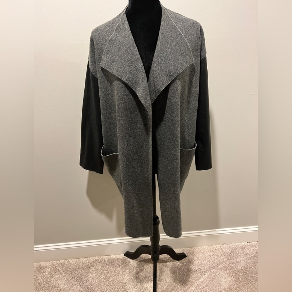 Zara knit coat- knee length with leather sleeves. Size L